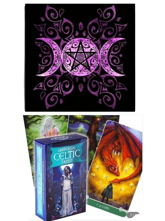 Source Unknown Other - Celtic Tarot Deck with Purple Triple Moon Goddess Alter Cloth